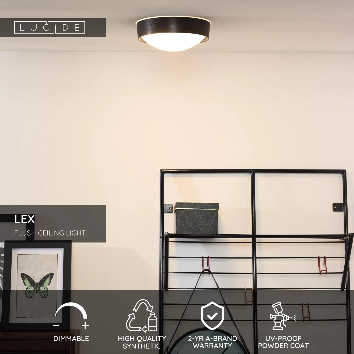 LEX Flush ceilin.-Black-O25-1xE27-9W-Synthe. – Obrázok 3