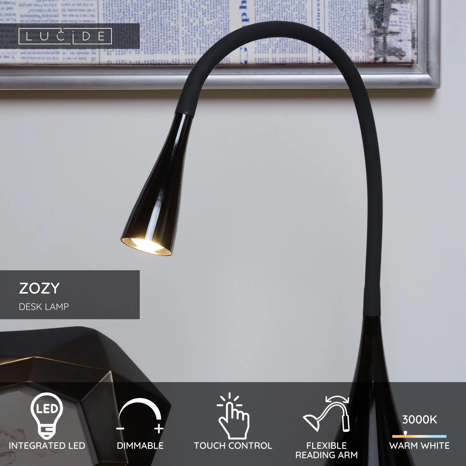 ZOZY Desk lamp-Black-LED Dimm.-4W-3000K-Synthe. – Obrázok 2