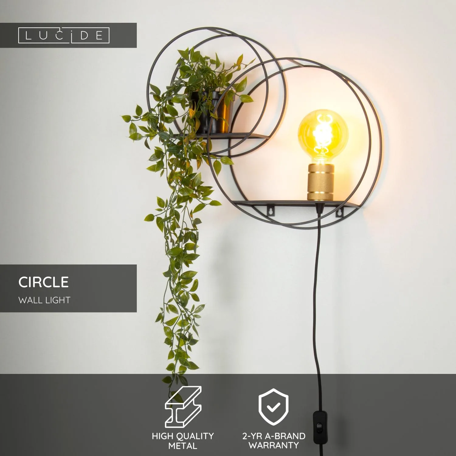 CIRCLE Wall light-Black-1xE27-40W-Metal – Obrázok 3