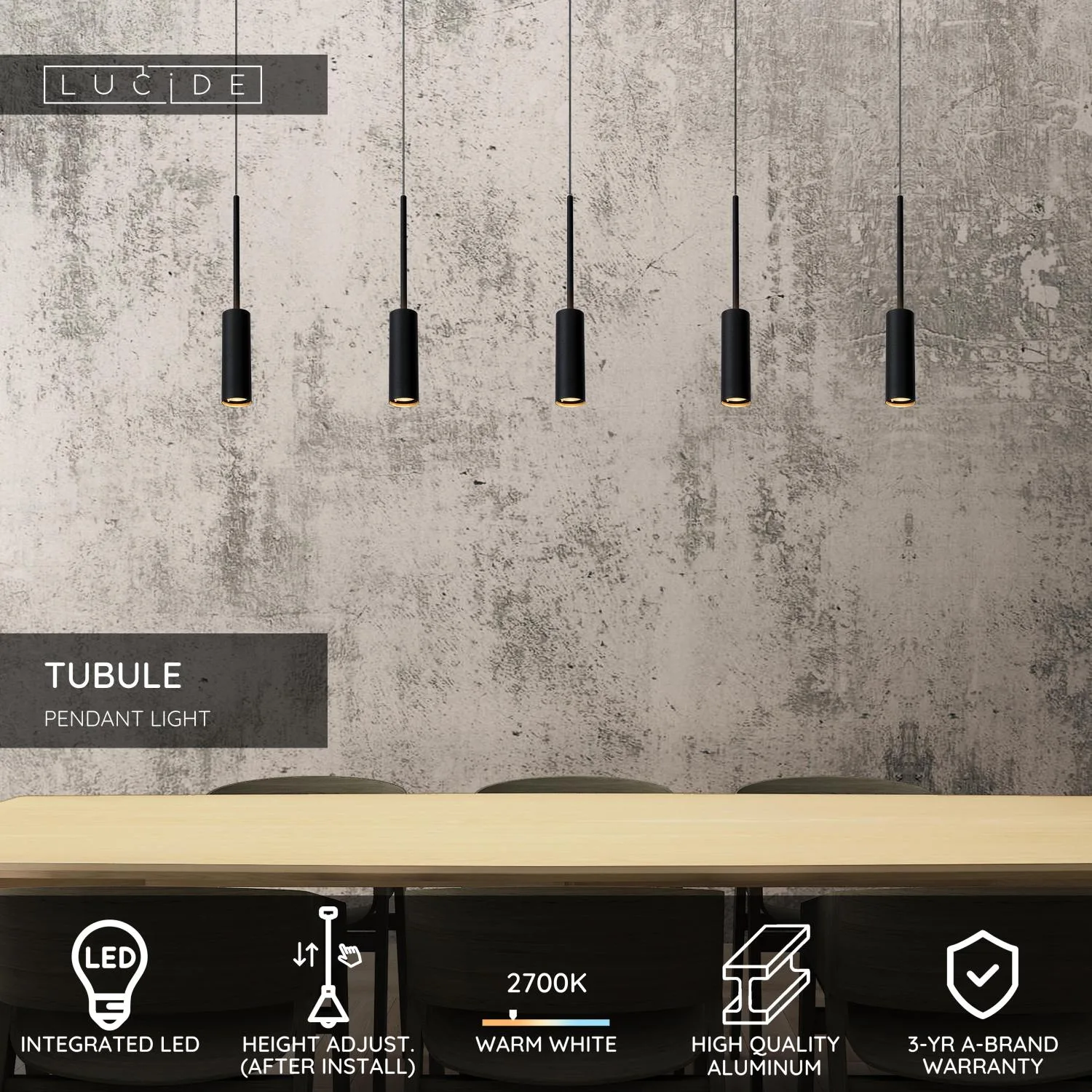 TUBULE Pendant light-Black-LED-7W-2700K-Alumin. – Obrázok 3