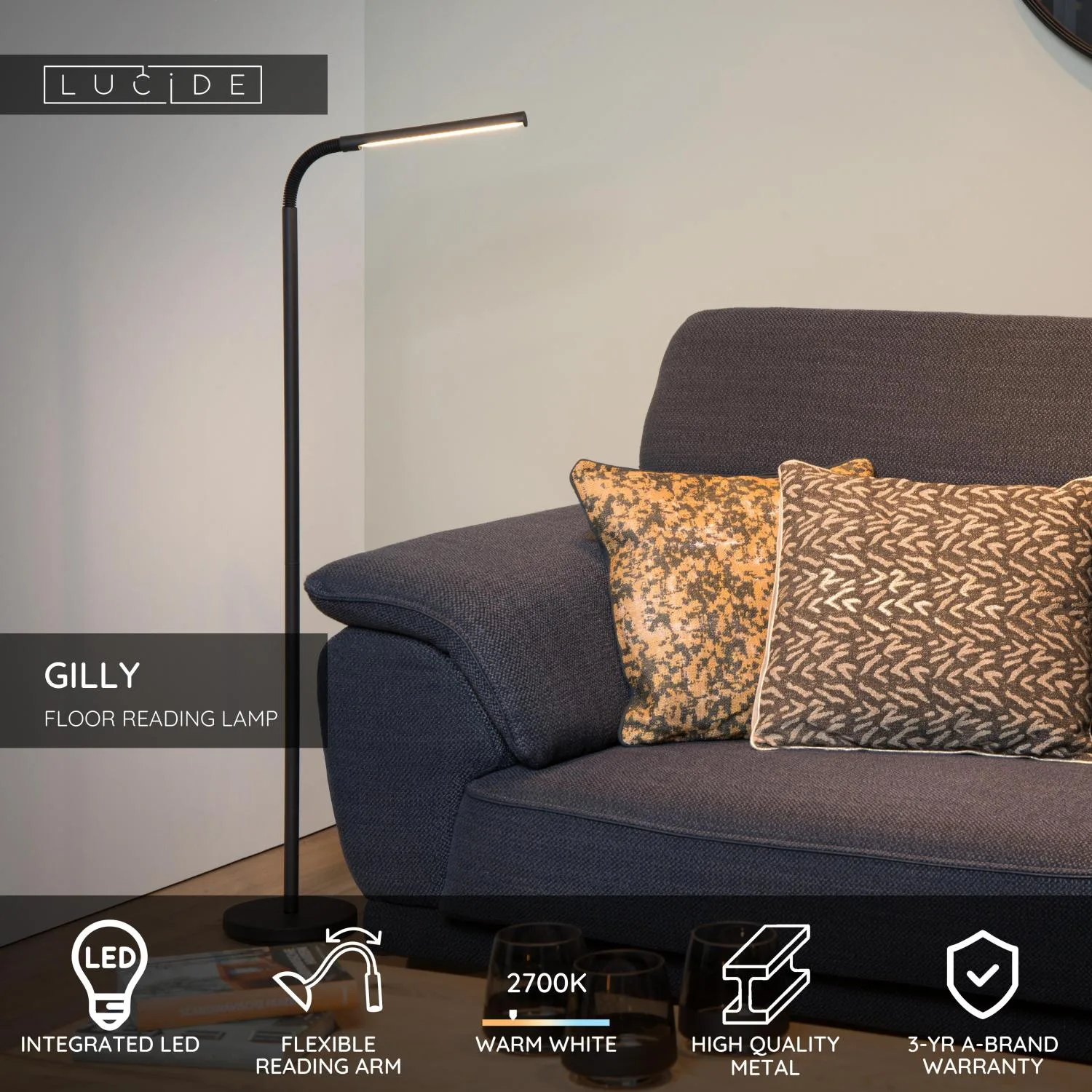 GILLY Floor readin.-Black-LED-6W-2700K-Metal – Obrázok 2