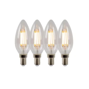 C35 Fil. Bulb-Set of 4-Transp.-LED Dimm.-4xE14-4W