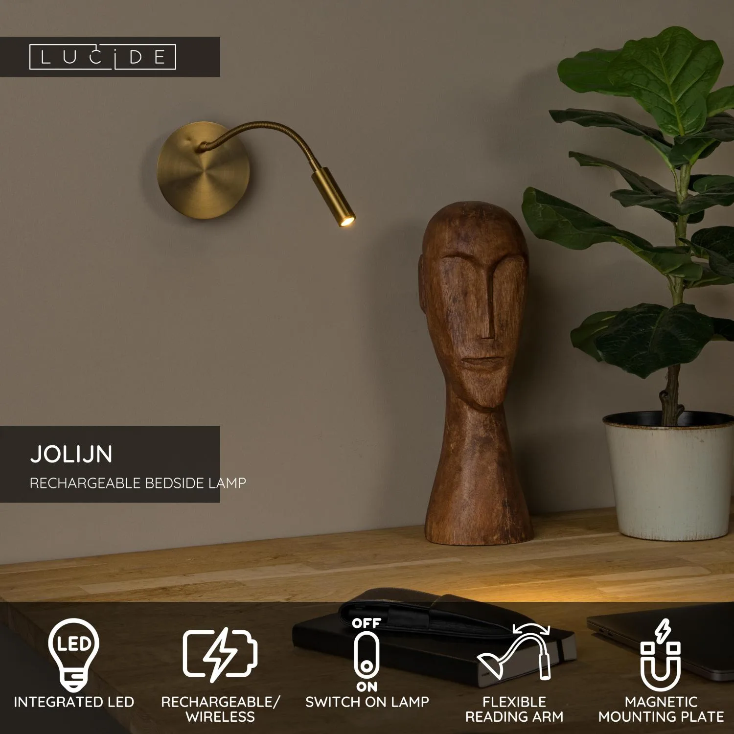 JOLIJN Bedside lamp-White-O11-LED-2W-3000K-Metal – Obrázok 2