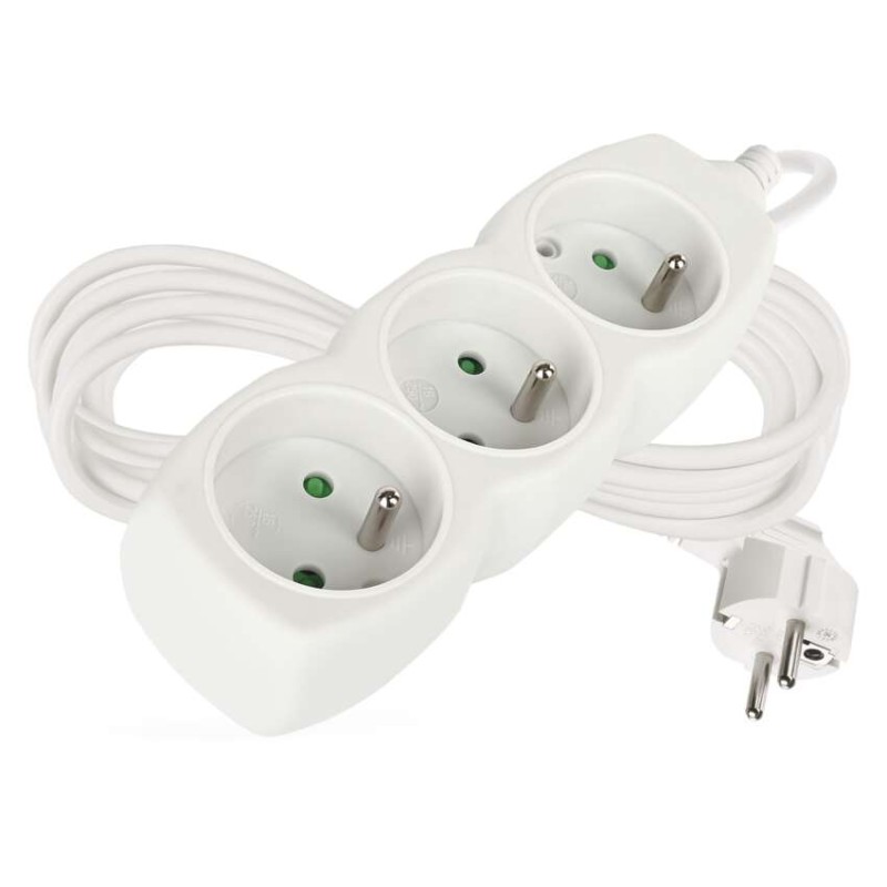 Predlžovací kábel 5 m / 3 zásuvky / biely / PVC /