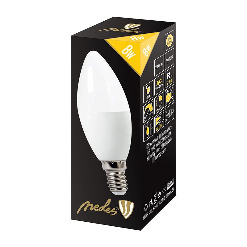 LED žiarovka, sviečka 8W-C37/E14/SMD/3000K-ZLS714 – Obrázok 3
