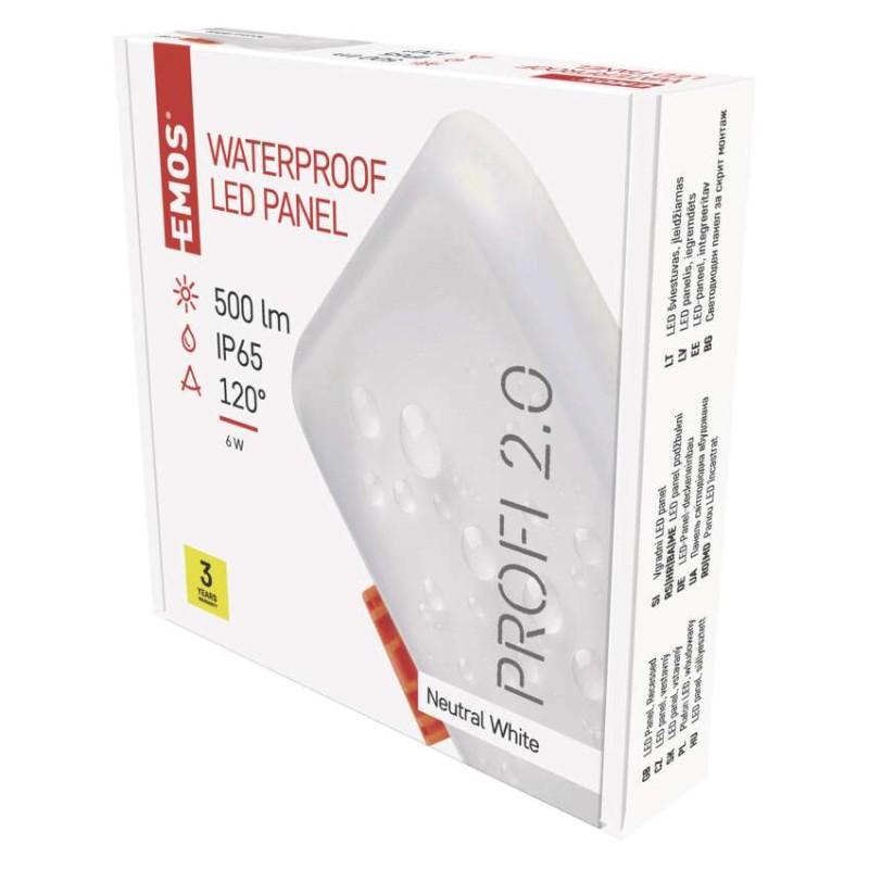 LED panel 75×75, štvorcový vstavaný biely, 6W neut