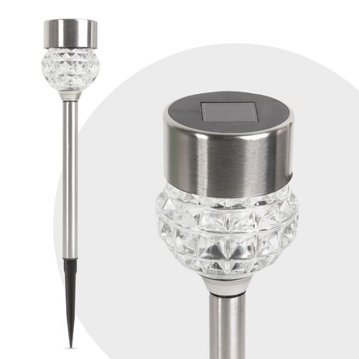 LED solárna lampa - zapichovateľná - leštený kov + – Obrázok 2