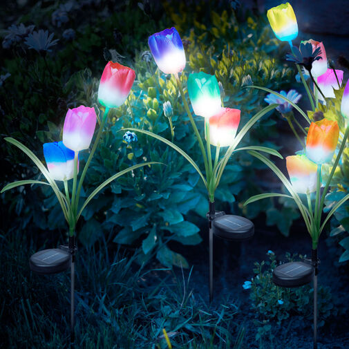 Zapichovací solárny kvet - RGB LED - 70 cm - 2 ks