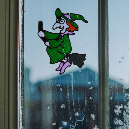 Halloweenska dekorácia na okno - farebná, trblieta